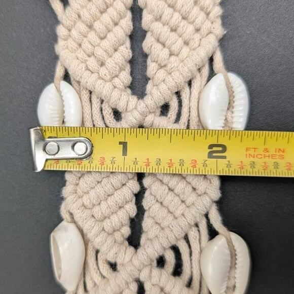Macrame Belt Womens Large Braided Wood Buckle Woven Cotton Cowry Shells Beachy main image 5